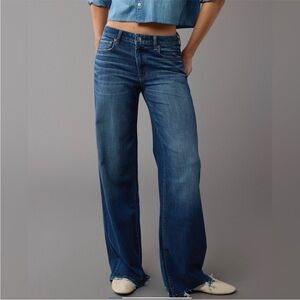 American Eagle Low-Rise Baggy Wide Leg Jeans Size 12 Short Dark Wash Denim